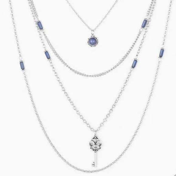 Layered Necklace,  blue and dainty silver accents - Picture 2 of 2